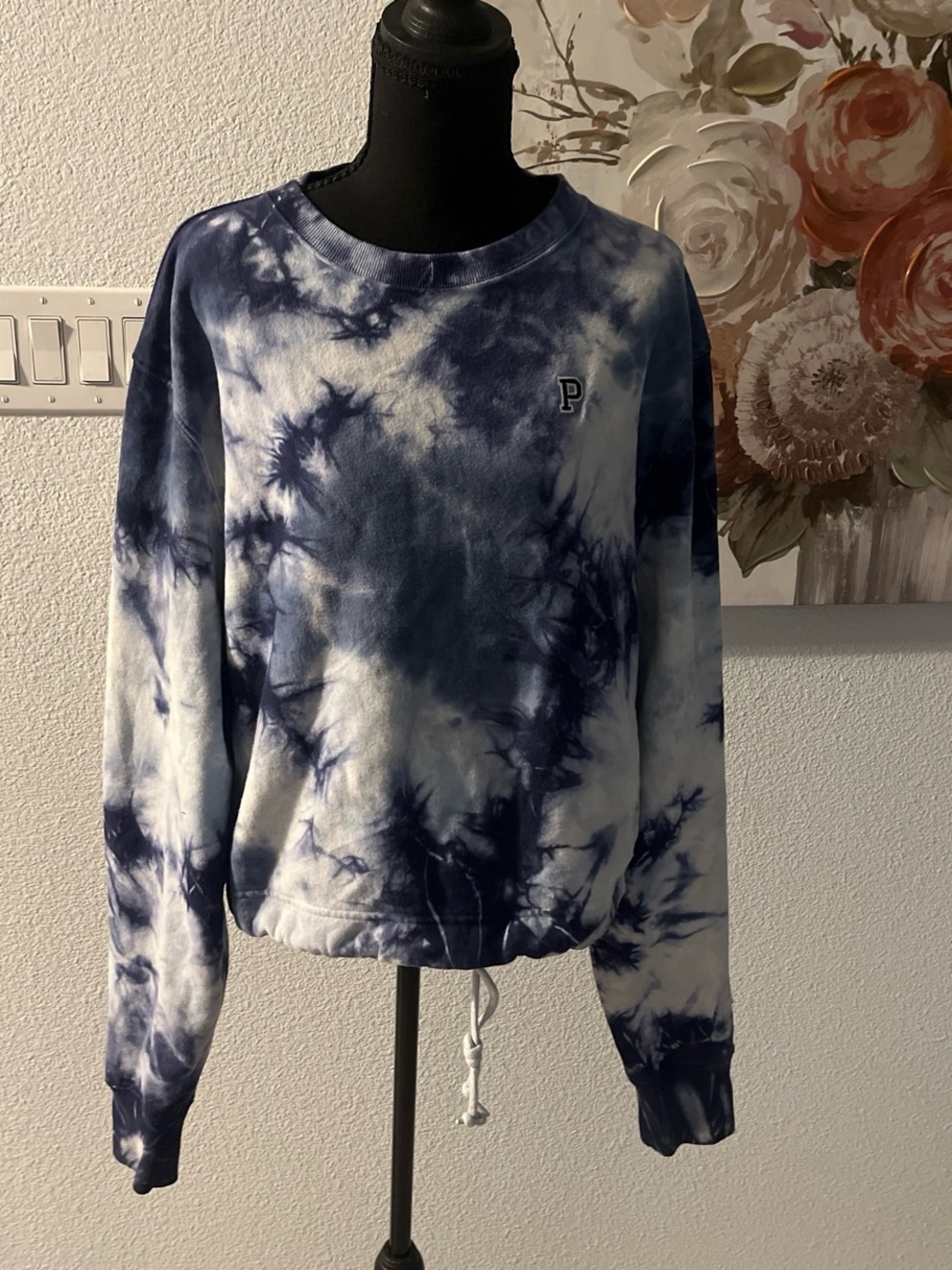VS Pink Tie-Dye Crewneck Sweater - Navy & White